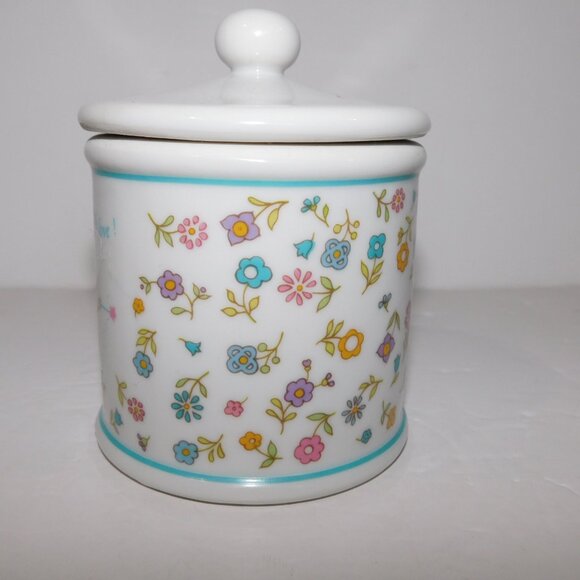 Vintage 80s Herself the Elf Apothecary Fine Porcelain Lidded Trinket Jar Japan - Picture 3 of 7